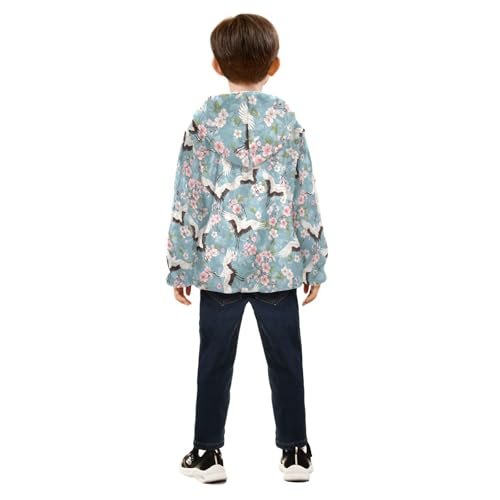 CHIFIGNO White Cranes Cherry Blossoms Toddler Zip up Hoodie Boy Sweatshirt Jacket for Fall Winter Fleece Zip up Jacket 3T4