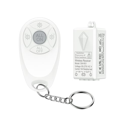 Wireless Light Switch - 80~275V Remote Control Light Switch with 10A Receiver for Lamp up to 1000W, Quickly Create or Relocate Cordless RF Switches for House Hotel and More, 300ft Range, -40 ~ +70°C