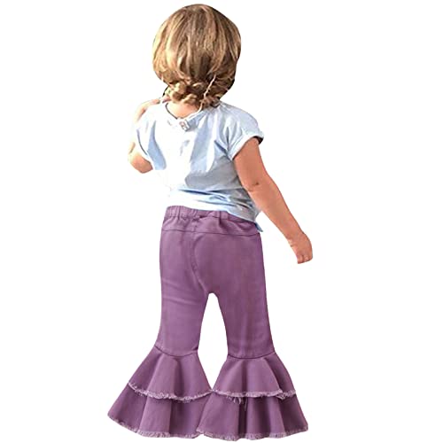 Kids Girls Flared Jeans Ripped Ruffles Wide Leg Denim Pants Toddler Vintage Bell Bottoms with Pocket Streetwear2