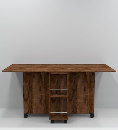 Image of SPECIALITY PANELS Folding Dining Table with 6 Wheels | Engineered Wood | Compact Design | Tables for Small Spaces | Termites Resistance | Kitchen Table in Cochwood Brown Finish