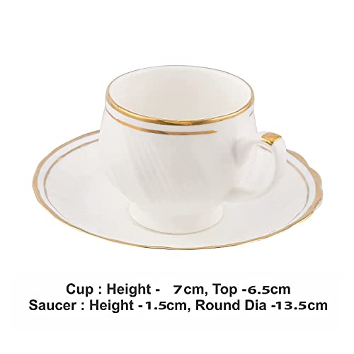 Image of Fine Bone China Gold Line Tea Cup and Saucer /Coffee Cup and Saucer /180Ml, (6 Cups & 6 Saucers)