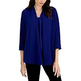 Kasper Women's Cardigan with Sideseam Pocket Stretch Crosshatch, Blue Ribbon, Extra Large