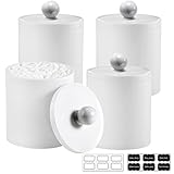 SheeChung 4 Pack Qtip Holder,White Acrylic Apothecary Jars,Shatterproof Qtip Holder Dispenser Set,Opaque Bathroom Vanity Organizer for Cotton Swabs,Balls,Pads, Modern Minimalist Decor (4 Pack,12&10oz)
