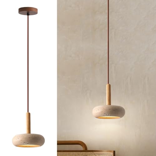 Lampes suspendues japonaises Wabi-Sabi abat-jour en pierre naturelle lampe suspendue ronde lustre en bois moderne chambre lampes suspendues de chevet salon...