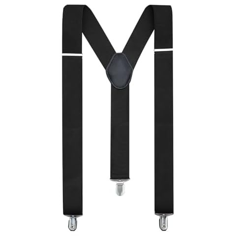 KOOELLE Suspenders for Men Heavy Duty Tuxedo Dress Pants 1.4 inch Black Solid Adjustable Elastic Y Back Mens Suspenders for Jeans Cover
