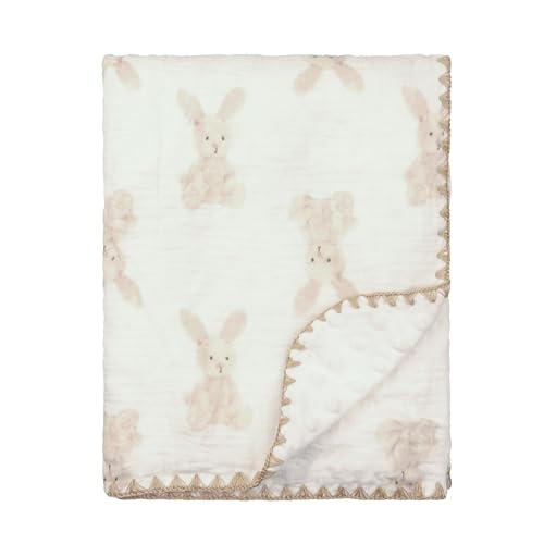 Image of Baby Blanket 40x40 Inches,Muslin Cotton and Minky Dotted Double Layer Soft Receiving Blanket for Newborn Toddler,Bunny