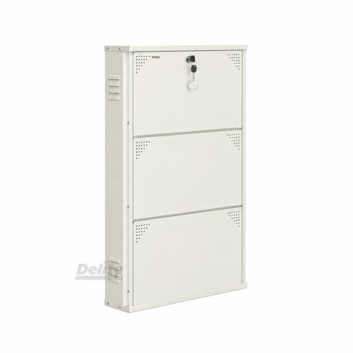 Image of DELITE KOM AIRO 24 inch 3 Shelf Metal Shoe Rack Wall Mounted for Home with Lock | Air-Vent Designer Panels Keep Shoes Odour-Free | Holds 9 Shoes or 15 Slipper Pairs | 1Yr Warranty | 41x24x5 Ivory | DIY