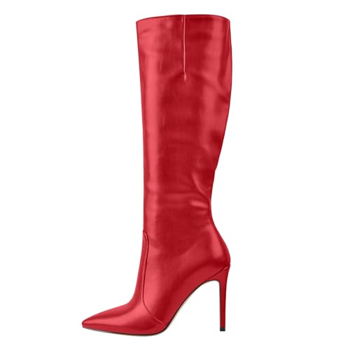 Image of LISHAN Women's Pointed Toe Under the Knee High Boots Stiletto High Heels
