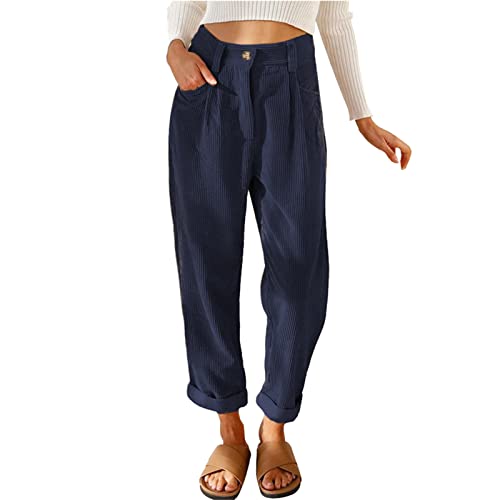 Pantalon velours côtelé femme taille haute chaud et large contre le froid