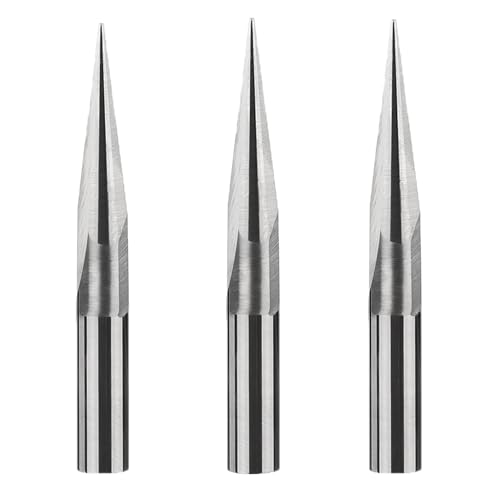 HUHAO 3PCS Carbide Engraving V Groove Cutting Bit 2 Flute Straig 6mm Shank 0.5mm Tip 15 Degree CNC Router Tool Blade for Steel Brass MDF Wood