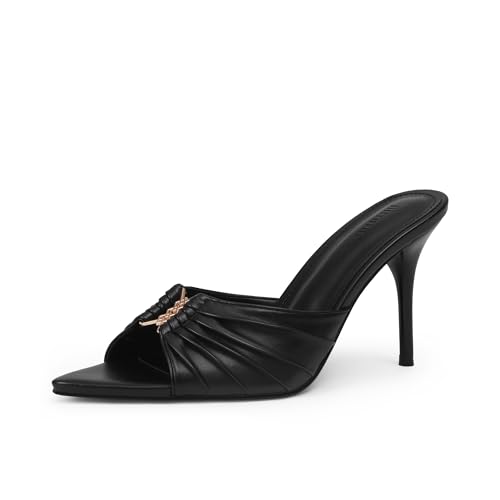 Image of iiimmu 3.5 IN Stiletto Mules High Heels with Pointed Peep Toe Heeled Sandals Faux Leather