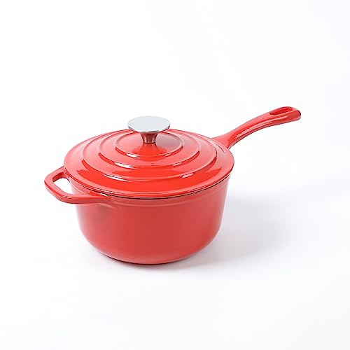 Hawok Enameled Cast Iron Sauce Pan 2.65 Quart/2.5Liters Red #TOP28