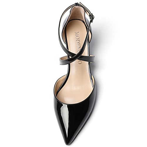 MODENCOCO Women's Dating Pointed Toe Cute Criss Cross Strap Buckle Patent Wedge Low Heel Pumps Shoes 2 Inch3