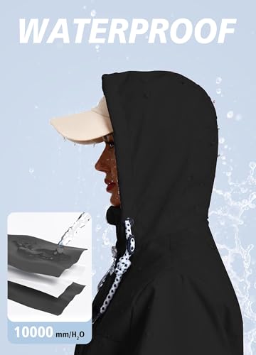 EnduaReve Regenjacke Damen Lang Wasserdicht Atmungsaktiv Regenmantel Übergangsjacke Kapuze Outdoor Jacke Schwarz M