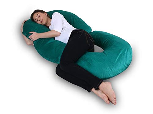 Momsyard Full Body Maternity Pillow - Baby Nursing Cushion & Maternity Pillow for Pregnant Women Made of 100% Cotton Pillow Cover - C Shaped (Pink) (Velvet 2.5 Green, Elite 2.5 kg)