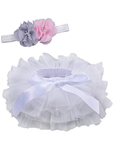 Image of Baby Girls Tutu Bloomers Diaper Cover Cotton Tulle Bloomers and Headband Set