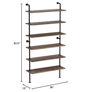 6 tier industrial ladder pipe shelf bookcase rustic wall mounted pipe bookshelves for decor and storage  urban country home decor