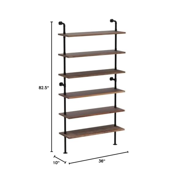 6 tier industrial ladder pipe shelf bookcase rustic wall mounted pipe bookshelves for decor and storage  urban country home decor