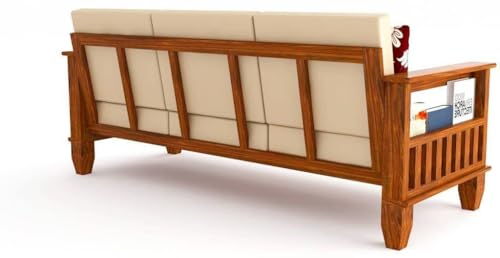 Image of Solid Sheesham Wood Sofa Set 3 Seater | Three Seater Sofa Set | Sofa Sets for Living Room | 3 Seater Sofa Set for Office & Lounge | Rosewood, Honey Finish