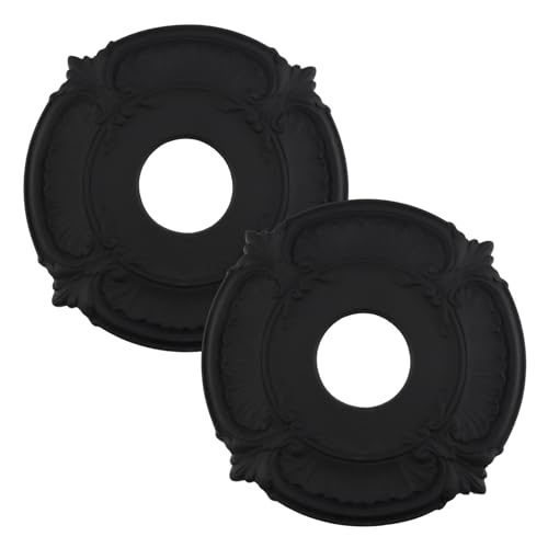 Image of PU Ceiling Medallions 2Pcs, 13.1 Inches x 3.4 Inches, Matte Black | Whole Cover Type, Fits 3.4 Inches Canopy, European Vintage Carving Style, Synthetic Foam Construction for Easy Installation
