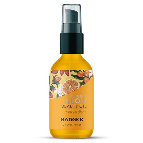 Badger Seabuckthorn Face Oil, Organic Face Moisturizer for Women & Men, Nourishing & Soothing Organic Jojoba, Baobab & Vitamin E Oil, Vegan Antioxidant Rich Facial Oil, 1 fl oz Glass Bottle