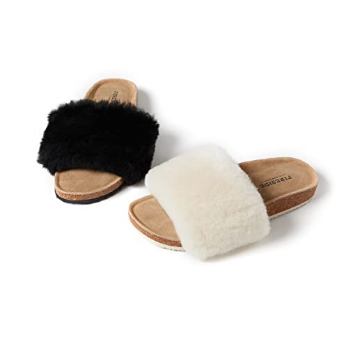 Dearfoams Women's Fireside Canberra Shearling Cork Footbed Easy on/Off Slide Sandal2