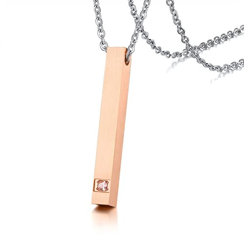 Rockyu ネックレス レディース ブランド ピンクゴールド 18金 18k 細い 直方体 スティックペンダント 上品 316Lサージカルステンレス AAAジルコニア 一粒ネックレス 文字 刻印可 ファッションアクセサリー (ピンクゴールド 18金)