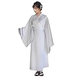 kimono japonais traditionnel Robe kimono japonaise unie ample avec ceinture de pyjama Yukata Hadajuban Yukata Costume adulte Sous-vêtements Peignoir de nuit, 46# Blanc, L