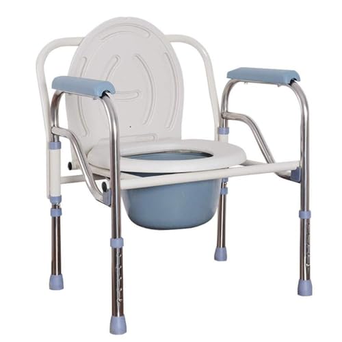 Silla plegable de acero inoxidable ajustable para personas mayores con cubo de inodoro