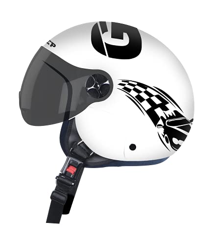 Steelbird PEP Gokart Open Face ISI Certified Helmet for Kids (XX-Small 520 MM, Dashing White with Smoke Visor)