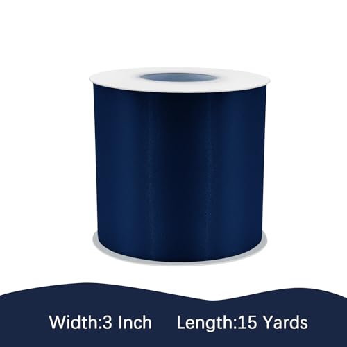 Image of Navy Blue Satin Ribbon 3 inch X 15 Yards Polyester Ribbon for Gift Wrapping Very Suitable for Weddings Party Hair Bow Invitation Decorations and More