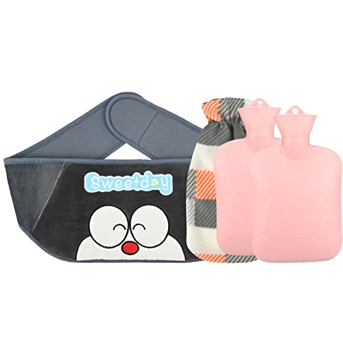 Wärmflasche Mit Bezug, 4 Stück Wärmflaschen Gürtel Set Wärmflaschengürtel Tier, Bettflasche für Erwachsene & Kinder, Schnelle Schmerzlinderung, Komfort für den Bauch, perfekte Weihnachtsgeschenke(1L) Cover