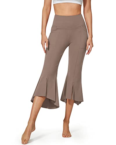 Image of G4Free Capri Pants for Women Stretch Yoga Dress Pants with Pockets Ruffle Bell Bottom Athletic Work Leggings