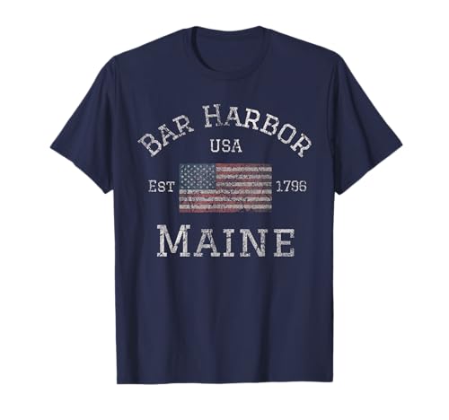 Bar Harbor Maine USA American Flag Established ME Vintage T-Shirt