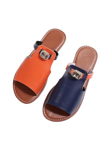 GORGLITTER Women's Glitter Rhinestone Flat Sandals Colorblock Dressy Comfortable Open Toe Slip On Summer Slides Shoes