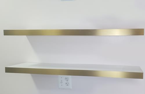 Floating Shelves Wall Mounted Shelves Wall Shelves for Living Room Decor Bedroom Office Kitchen Bathroom Modern White Shelf With Invisible Brackets Set of 2 (Gold 36 Inches)