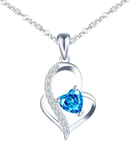 feilok Coeur zircone pendentif collier femmes collier argent 925 sterling bleu