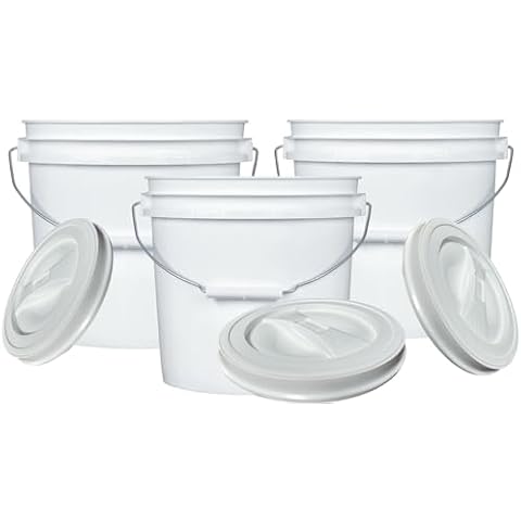 House Naturals 2 Gallon Food Grade, BPA Free, Made in USA Bucket with Screw On Lid (Pack of 3) Cover
