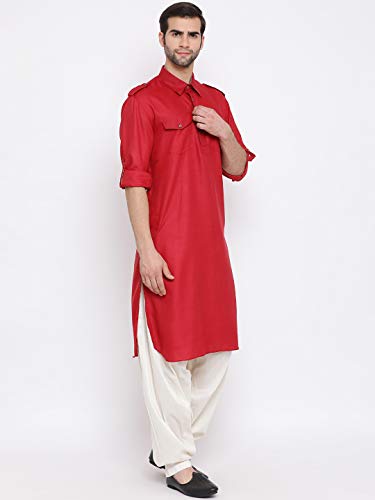 Image of VASTRAMAY Men's Cotton Blend Pathani Kurta Set || Stylish Pathani Style Kurta with Roll Up Sleeves and Relaxed Fit Patiala Salwar