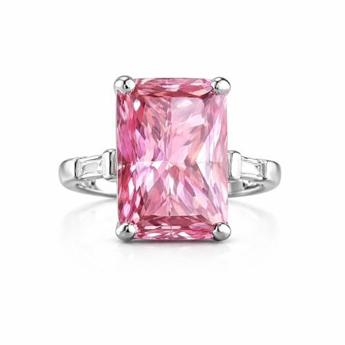 Nisha Gems Elegant Emerald Cut Pink Sapphire Ring | Dainty Gemstone Ring for Women | Wedding & Engagement Jewelry (6.5)