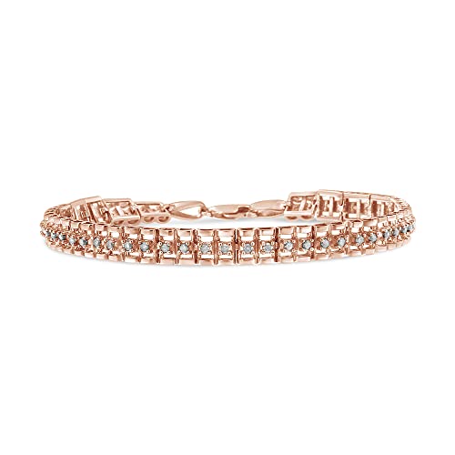 Original Classics 10K Rose Gold Plated .925 Sterling Silver 2.0ct TDW Diamond Double-Link 7" Tennis Bracelet (I-J Color, I3 Clarity)