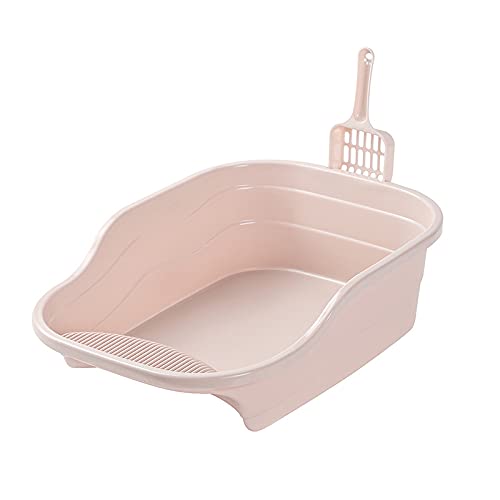 HonestShop Cat Litter Box with Cat Litter Scoop, Semi-Enclosed Open Top Cat Litter Box, Suitable for All Kinds of Cat Litter (pink)