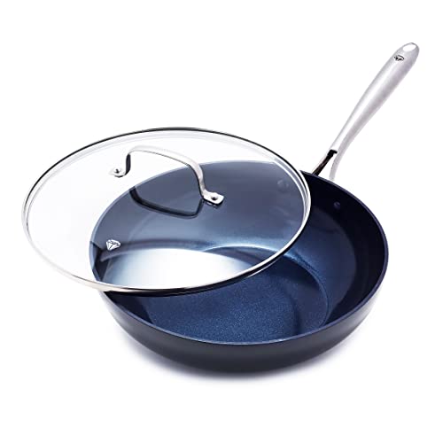 Image of Blue Diamond Cookware Hard Anodized Ceramic Nonstick, 11" Frying Pan Skillet with Lid, PFAS-Free, Dishwasher Safe, Oven Safe, Grey