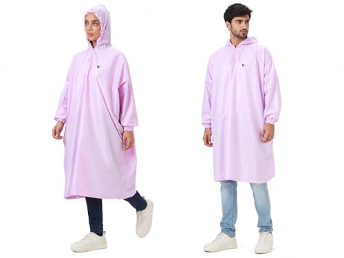 Image of ZEEL Unisex Outdoor Rain Poncho for Adult, Waterproof, Lightweight & Packable, Polyester Pullover Full Sleeves Hooded Rainwear, Raincoat for Camping, Hiking, Travelling (AZ33, Free Size, Lavender)