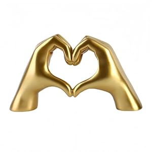 Heart Hands Sculpture, Gold Decor for Living Room Bedroom Bookshelf Coffee Table, Aesthetic Heart Shaped Statue Love Finger Sculptures for Home Decor, Birthday Anniversary Valentine Gifts-Small Size