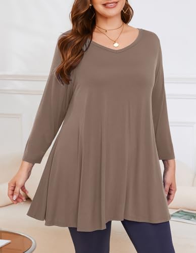 Image of LARACE Tunics 3 /4 Sleeve Plus Size Tops for Women V Neck Loose Fit Flowy Clothing for Leggings