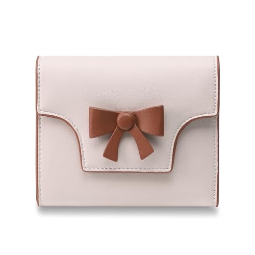 Small Wallet for Women Cute Bowknot RFID Blocking Bifold Leather Credit Card Holder Compact Wallet Lady Girls' Mini Purse with Zipper Pocket