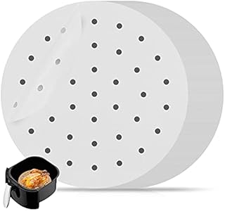 8 inch Air Fryer Parchment Paper Sheets by ASTER, 100 Pcs Perforated Air Fryer Liners/Steaming Parchment Liner, Non-Stick Parchment Paper for Air Fryer, Baking Cookies, Cooking, Bamboo Steamer