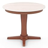Giantex Round Dining Table with Base, Solid Rubber Wood Frame, Pedestal, Farmhouse 36” Kitchen Table for 4 People, Dinner, Dinette, Living Room, Dining Room, Restaurant