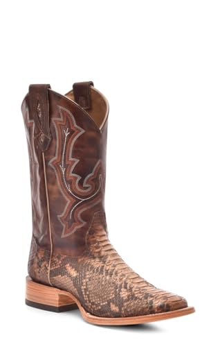 Image of CORRAL MEN'S TAUPE PYTHON EMBROIDERY WIDE SQ. TOE, LEATHER SOLE, MALAYOPYTHON RETICULATUS LEATHER, WESTERN BOOTS, B5000